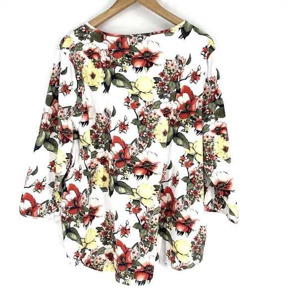 Chicos T Shirt Size 3 XL Womens White Red Gathered Floral Print Top Sweatheart - Picture 6 of 9